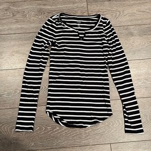 Black & White Stripe Long Sleeve Top, Size XS